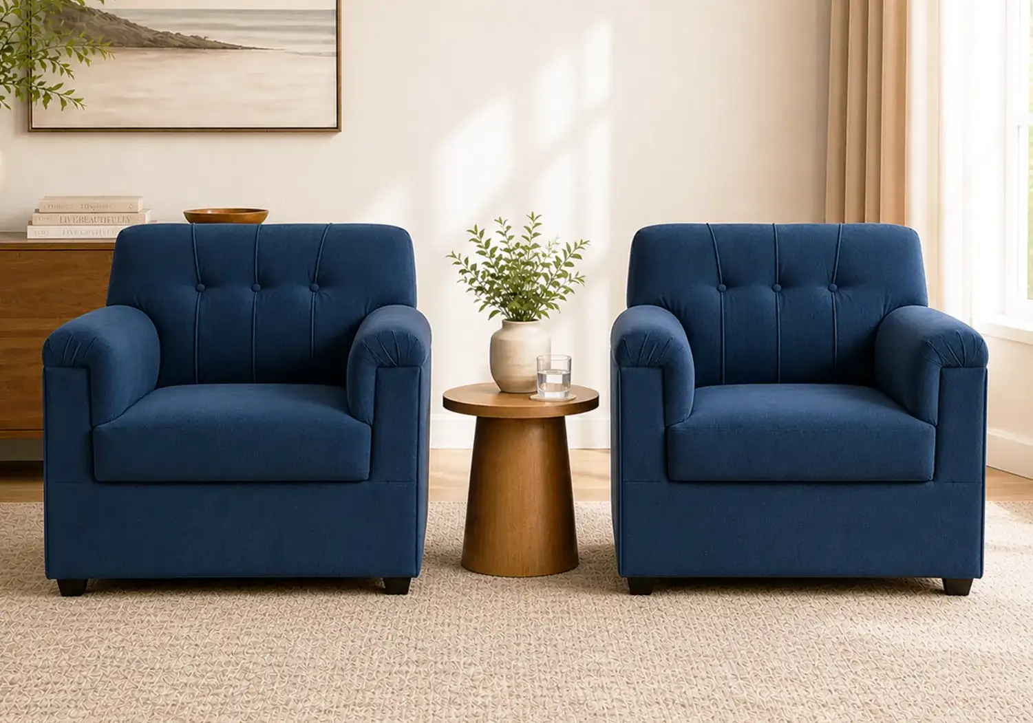 Velvet Sofa 1 Seater (Navy Blue) (Set of 2)